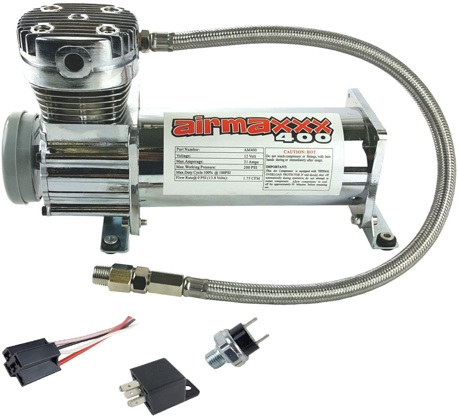 airmaxxx Chrome 400 Air Compressor 90 On 120 Off For Air Ride Suspension System gallery