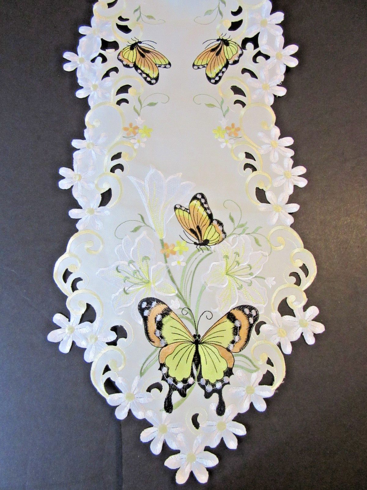 Floral Summer Spring Butterfly Table Runner Embroidered Cutwork 68" x 13" NWOT gallery