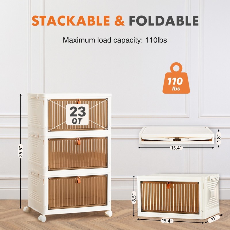 Stackable Plastic Storage Bins with Lid Foldable Magnetic Doors &Lockable Wheels gallery