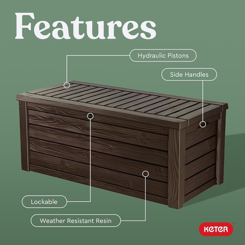 Keter Westwood 150Gallon Deck Box Organizer,Doubles as 2-Person Bench Seat,Brown gallery