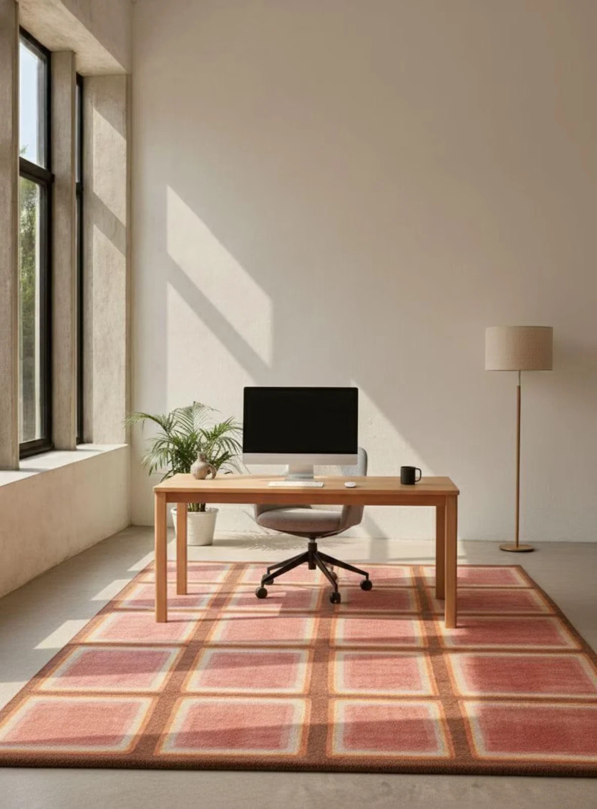 Retro 70s Geometric Rug Terracotta Orange Mid Century Hand Tufted Wool Carpet gallery