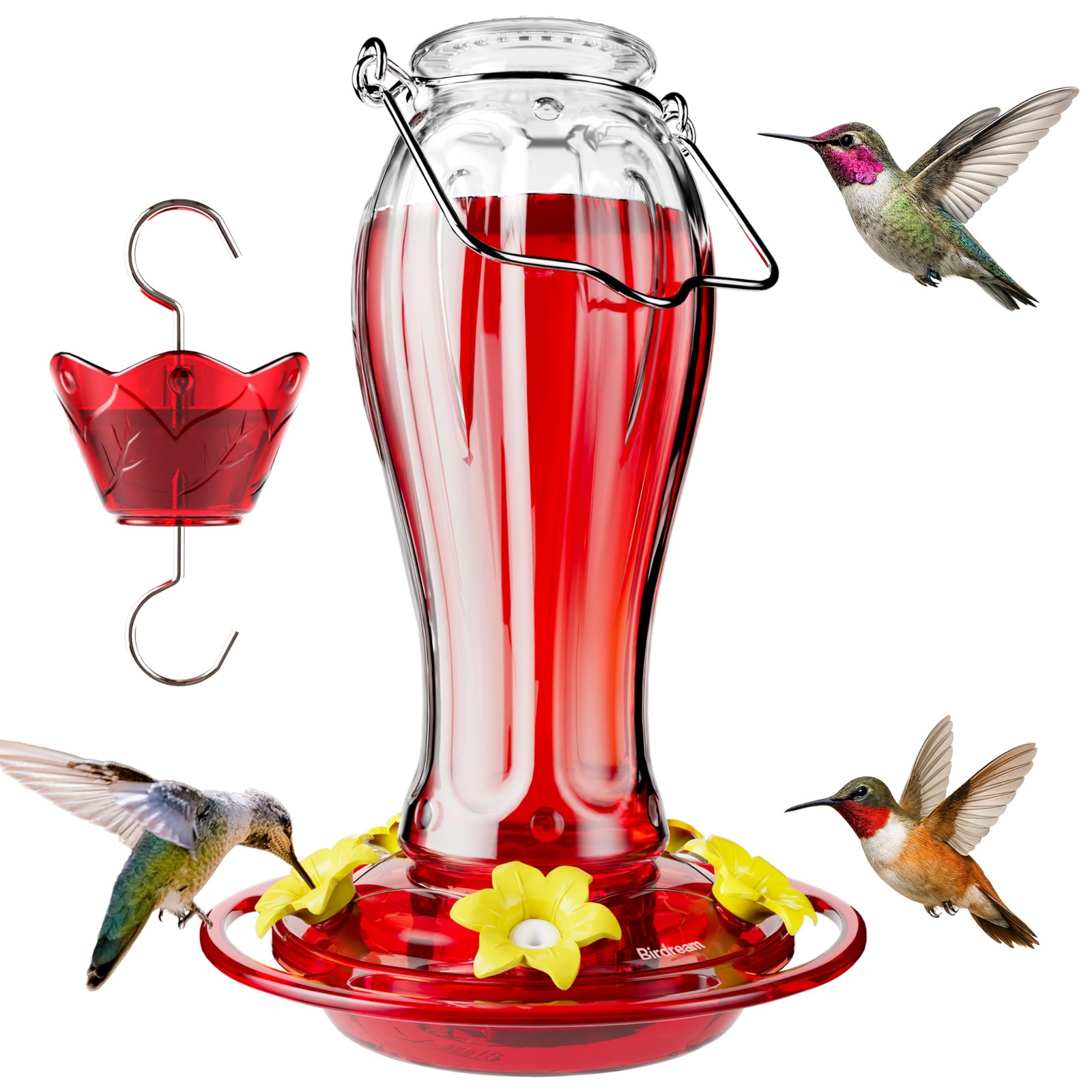 Birdream Glass Hummingbird Feeder for Outdoors, 18oz Hanging 18oz, Clear gallery