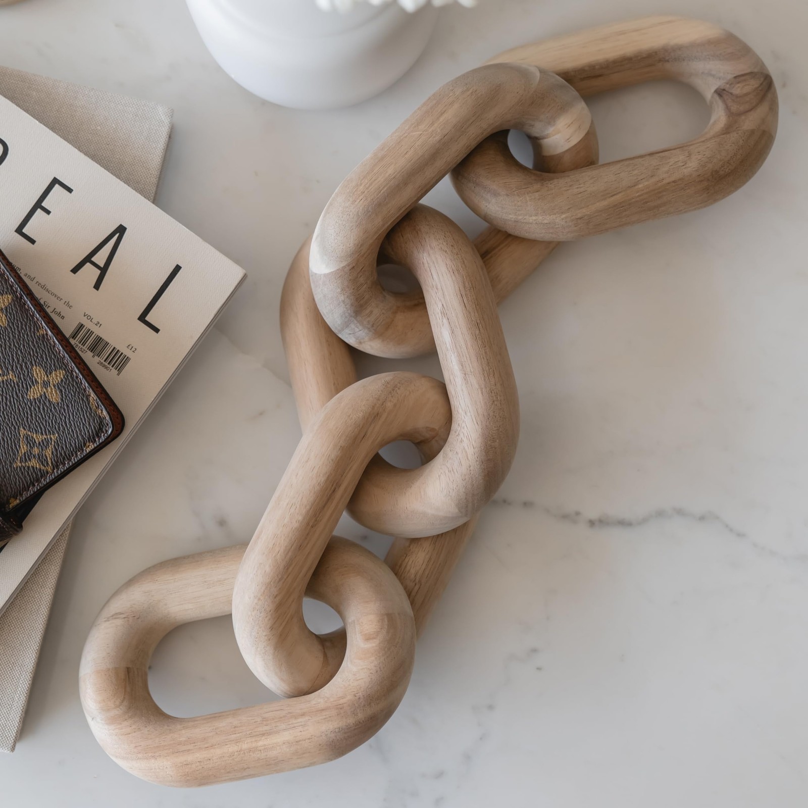 Book Shelf Decor Items - Acacia Wood Chain Link Decor, Coffee Table Accessori... gallery