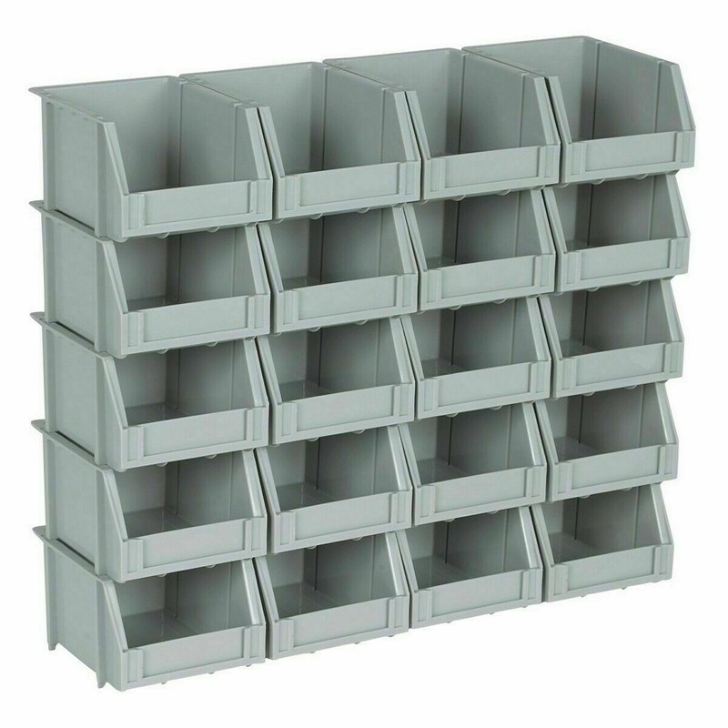 20 Bin Rail Mount Stackable Parts Storage Screws Bolts Nuts Organizer Shop Bins gallery