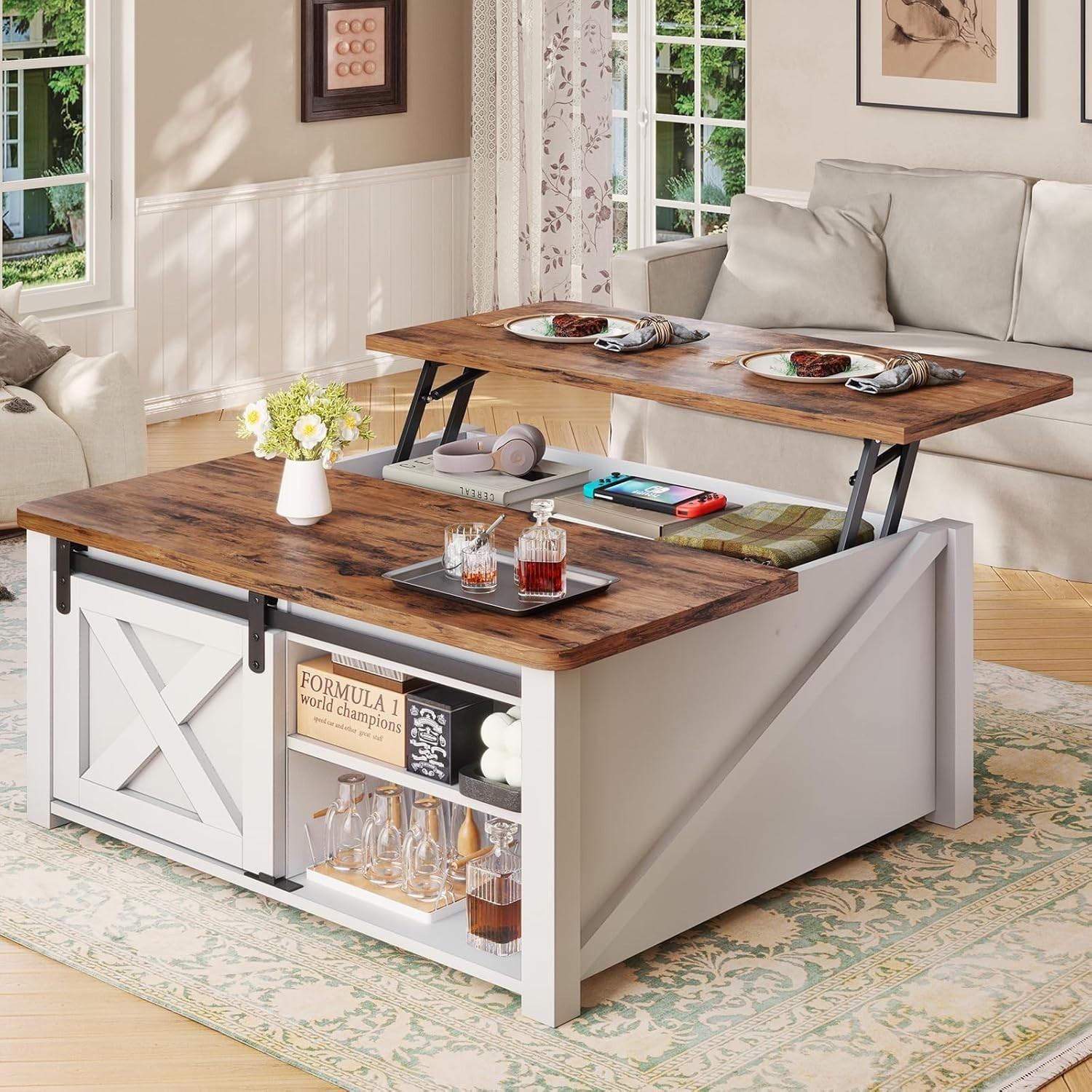 31.5" Lift Top Coffee Table with Storage, Farmhouse Square Coffee Table gallery