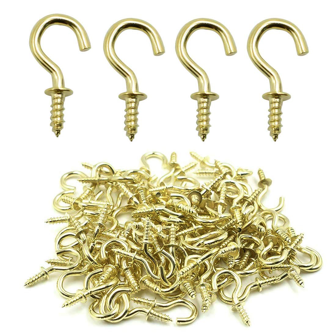 100 Pcs Gold Cup Hooks 1/2" Ceiling Screw Hooks Self Tapping Hanging Hooks gallery