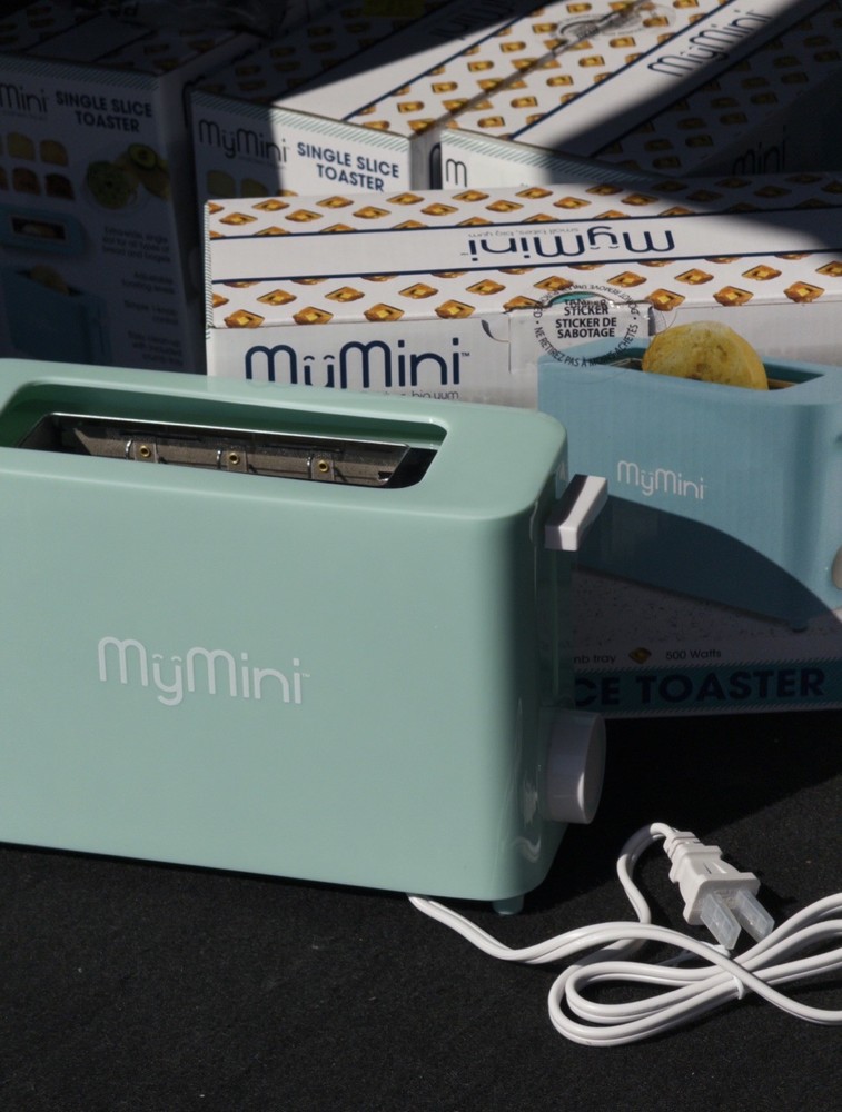 MyMini Single Slice Toaster Extra Wide Slot Crumb Tray 500 Watts Aqua New