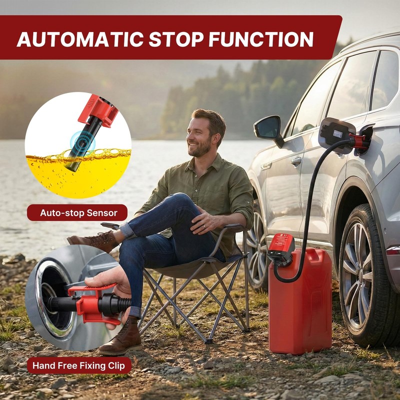 Automatic fuel transfer pump with autostop, aa gas can battery operated extra gallery