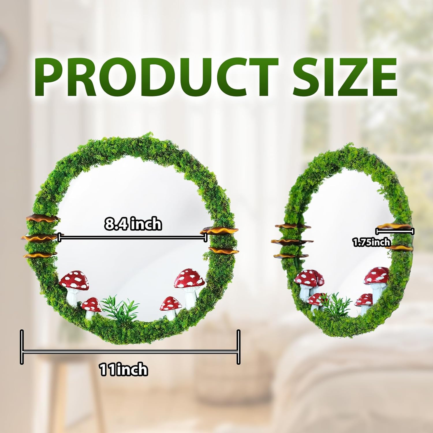 Wall Mirror Mushroom Decor Handmade Moss round Hanging Mirror Cottage Core Wall gallery