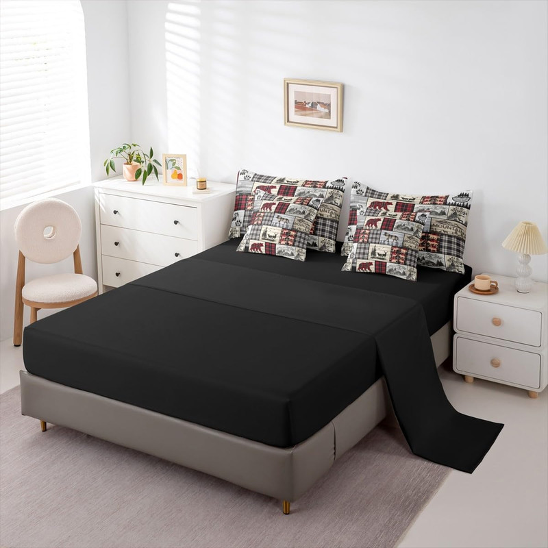 Rustic Cabin Queen Comforter Set 7 Piece Red Black Farmhouse Buffalo Plaid Beddi gallery