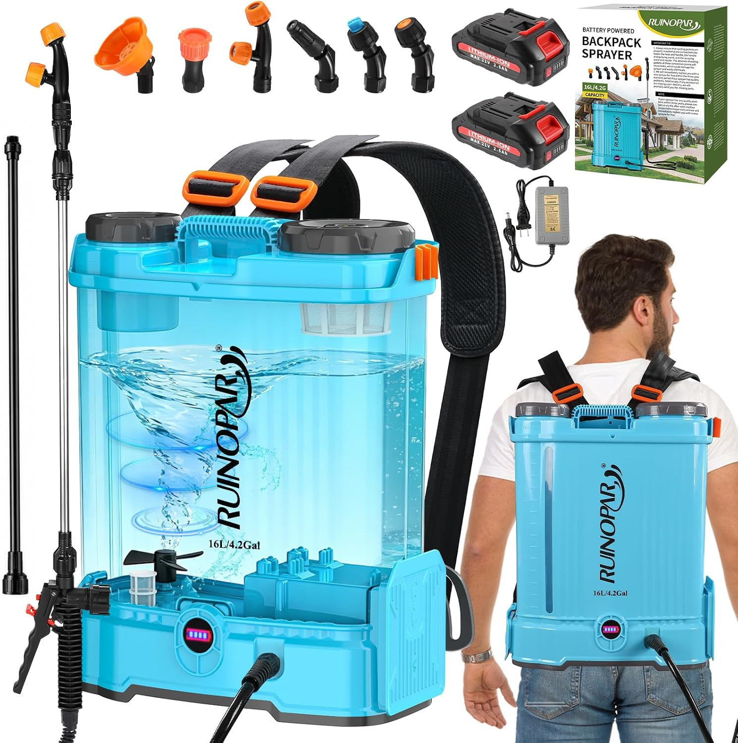 4 Gallon Battery Powered Backpack Sprayer with Auto-Mixing, Dual 21V 2.6Ah Batte gallery