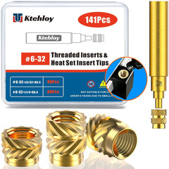 141Pcs #6-32 Brass Threaded Inserts Kit Heat Set for Plastic 3D Print