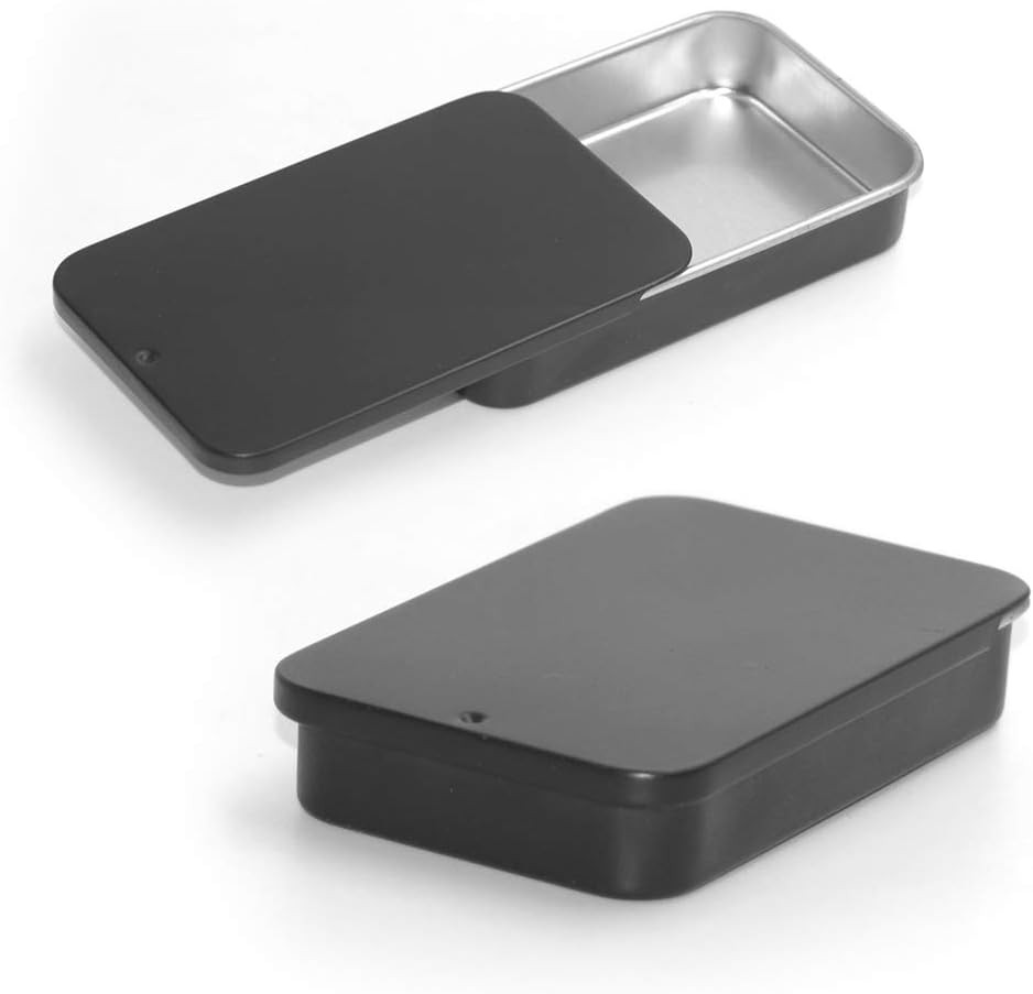 6 Pack Metal Rectangular Sliding Lid Tin Boxes Black, Containers Portable Box Sm gallery