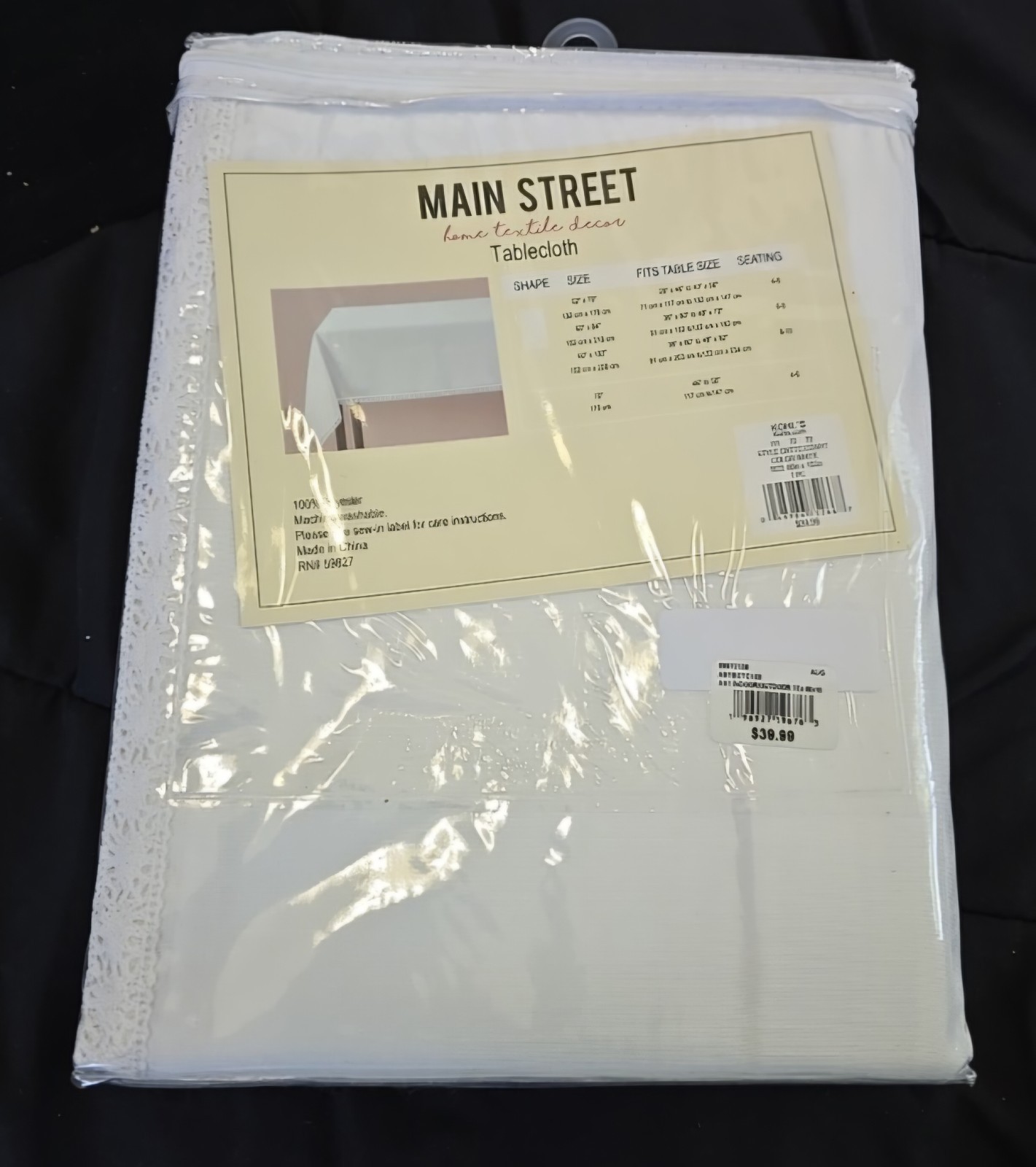 Main Street NEW White Tablecloth Rectangle Shape 69"x102" Seats 8x10 gallery