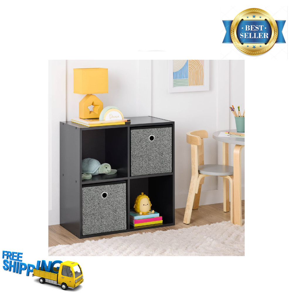 Mainstays 4-Cube Storage Organizer, 11 Inch Shelves, Black Wood Finish, Bookcase gallery