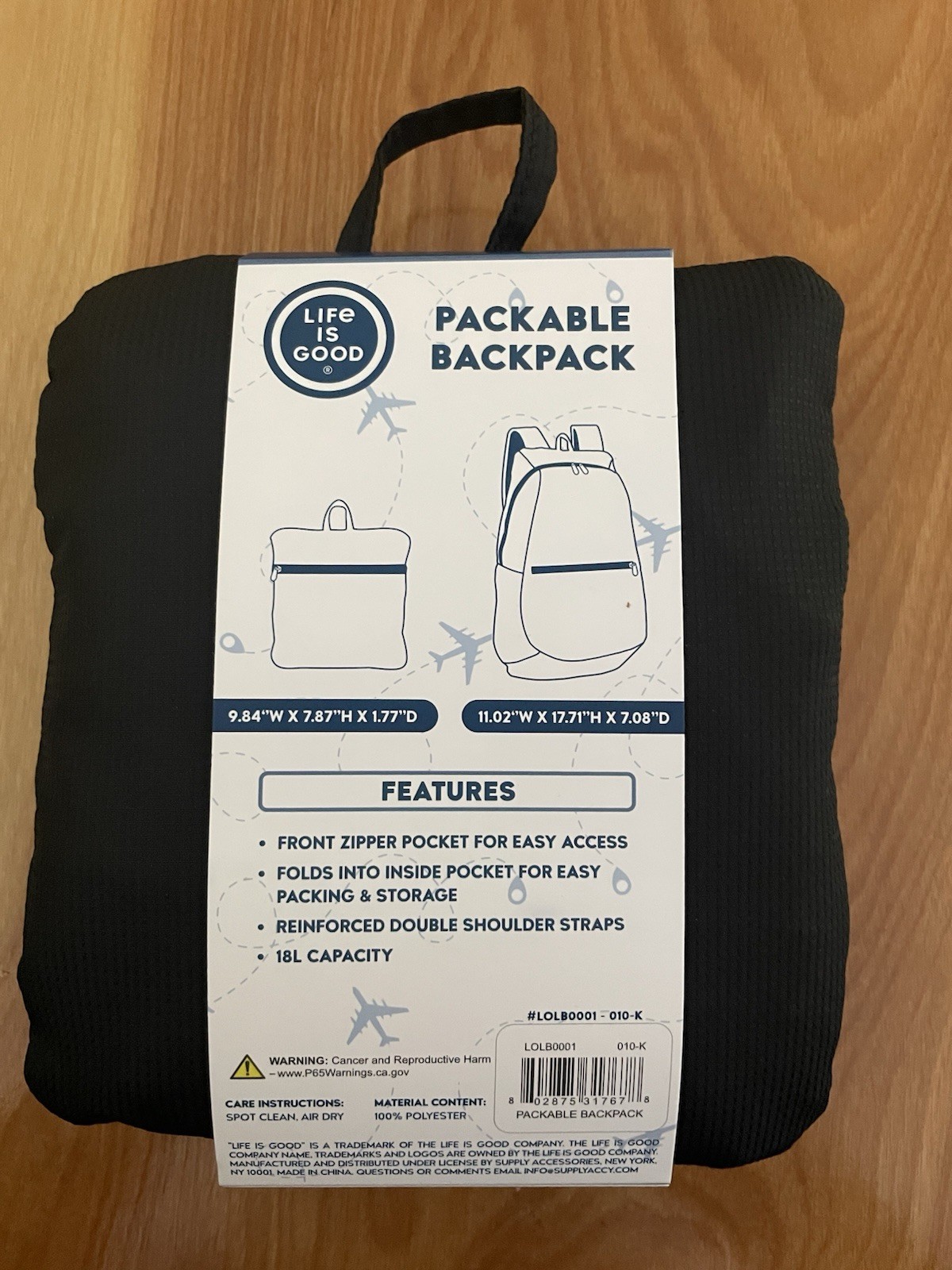 Life Is Good Packable Lightweight Backpack 18L Black Polyester Zip 2