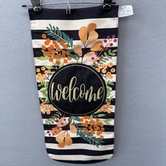 Large Yard Flag Banner “Welcome” 12×27” Stripes Floral Embroidered Fall