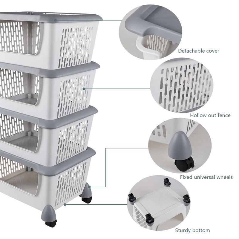 Idotry 4-Packs Plastic Stackable Storage Bins - Large Storage Basket with Wheels gallery