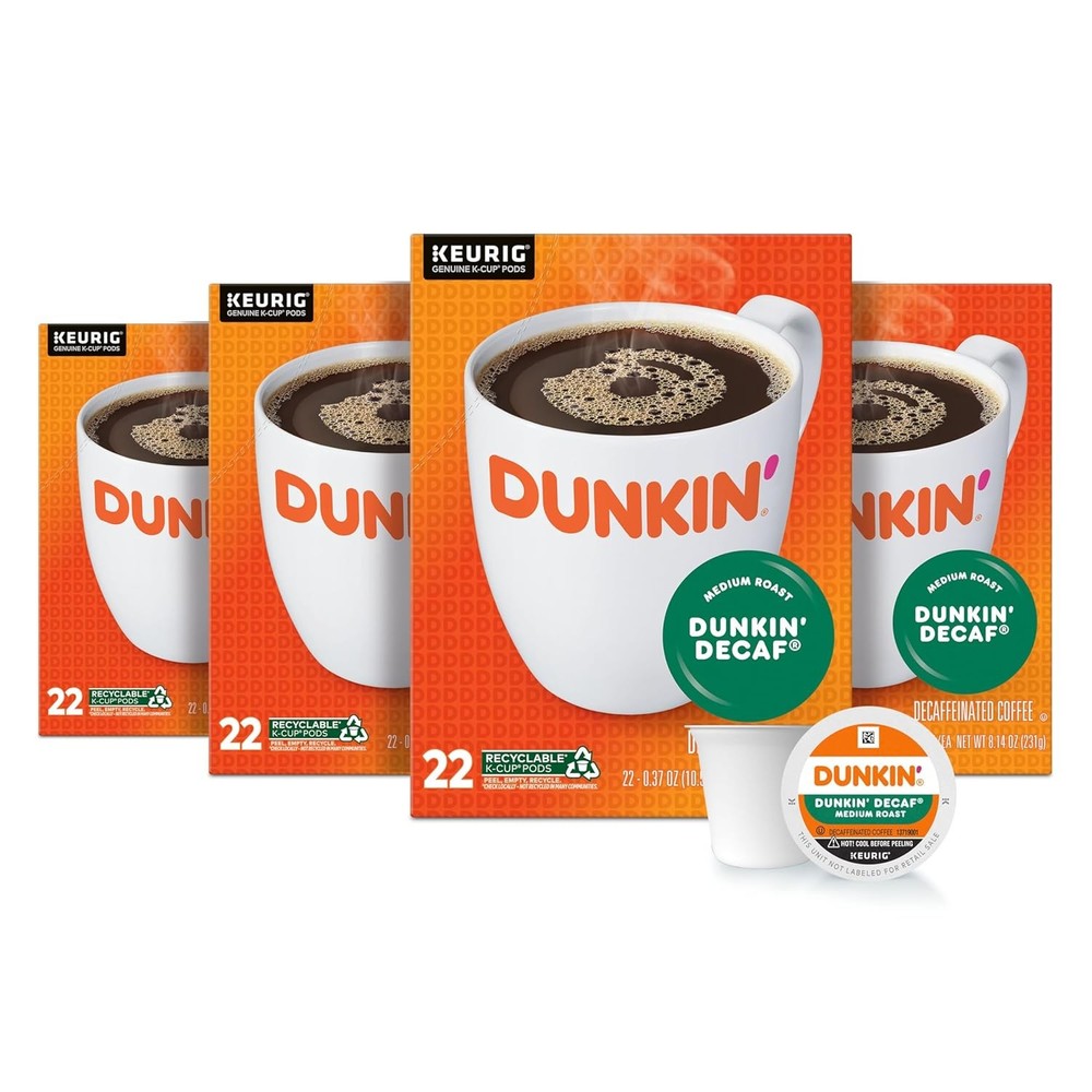Dunkin Decaf Medium Roast Coffee, 22 Count(Pack of 4)