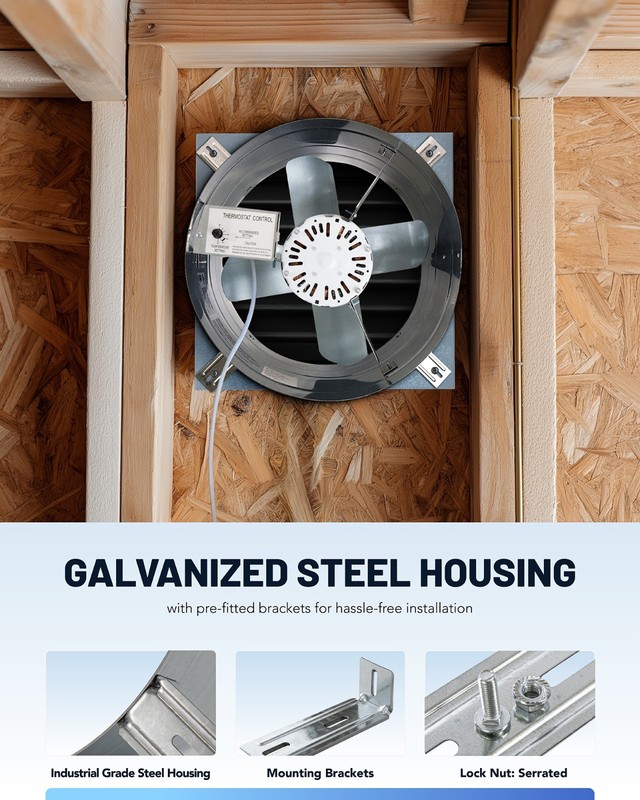 iLIVING Gable Mount Attic Fan, Adjustable Thermostat, 2339 CFM, Single Speed gallery