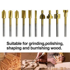 10Pcs 1/8 inch 3MM Titanium Mini Hss Router Bits Trimmer Shank For Rotary Tool