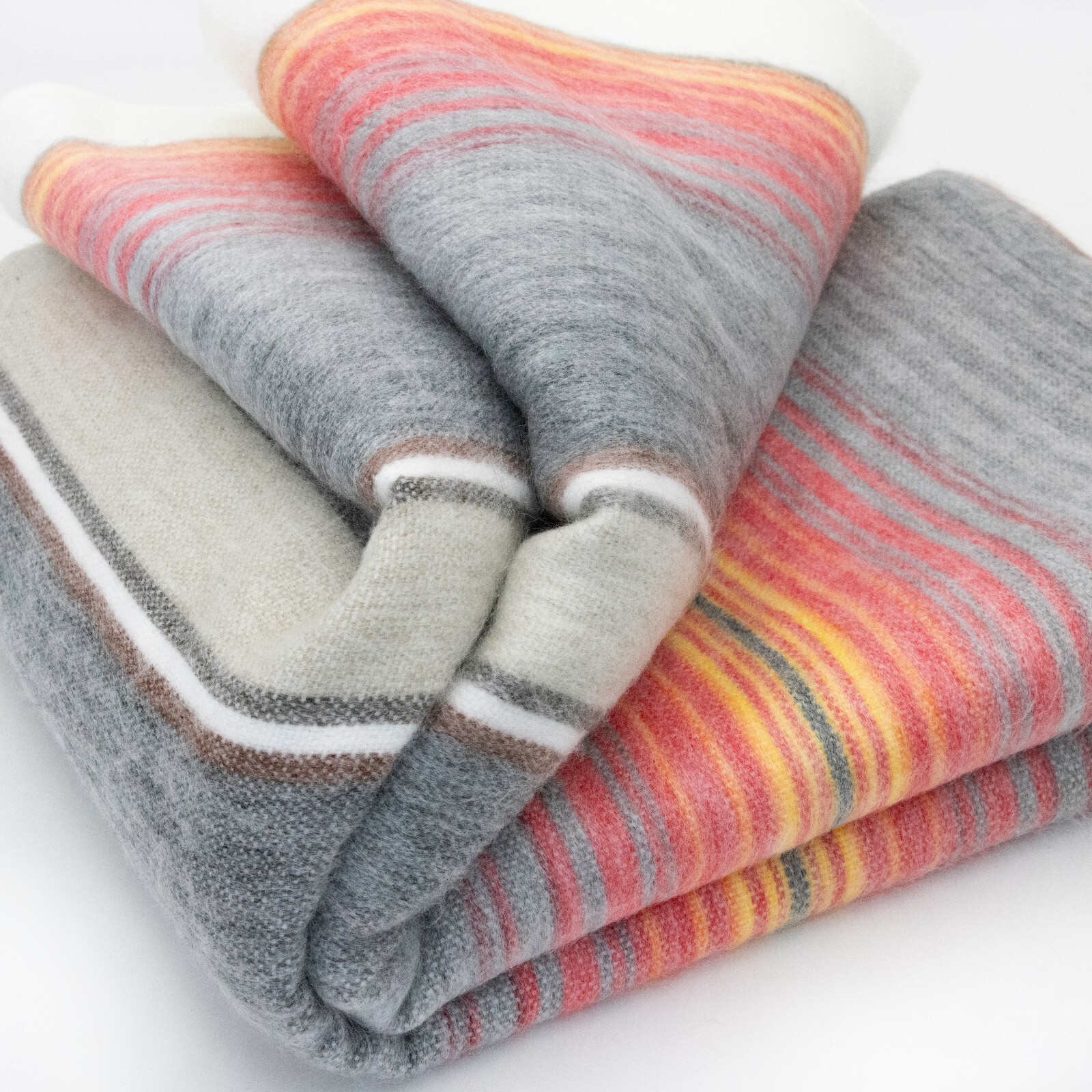 COZY STRIPED BABY ALPACA WOOL QUEEN SIZE SOFA/ BED THROW - SUNSET HUES gallery