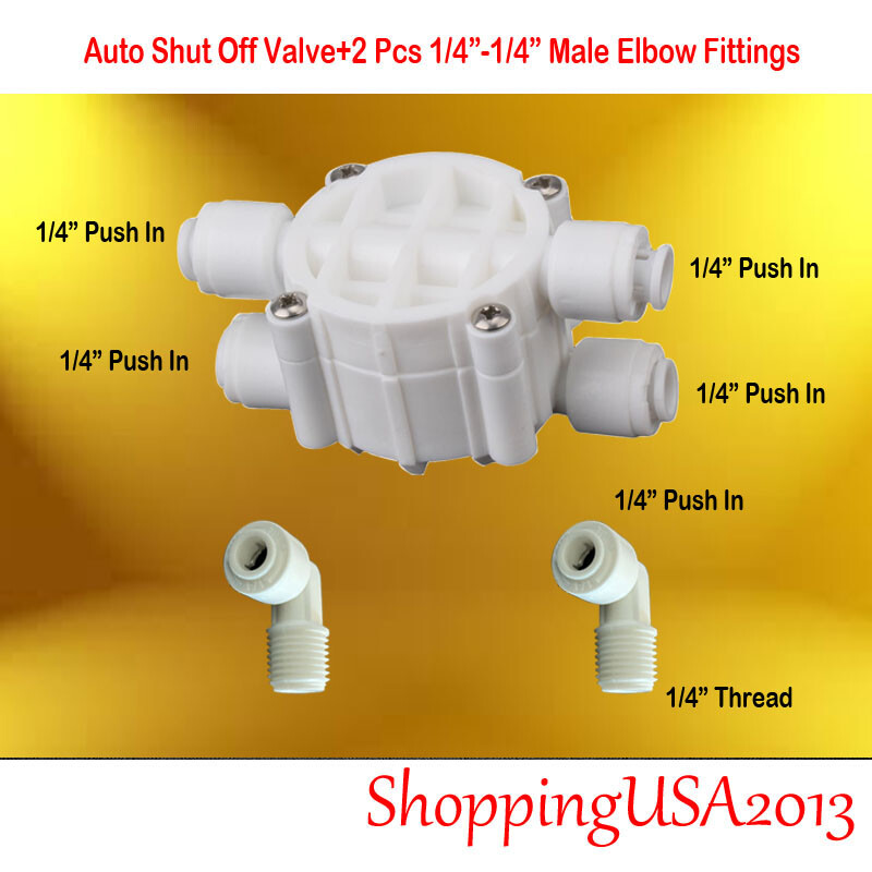 Auto Shut Off Valve 1/4" & 2 Fittings Push In Quick Connect Thread Connector gallery