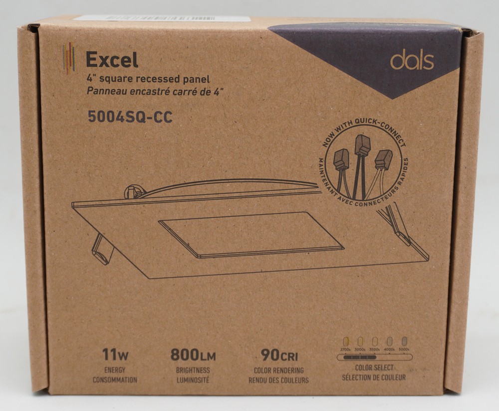 dals Excel 4" Square Recessed Panel 5004SQ-CC 90CRI,11W,800 Lumen 2700-5000K
