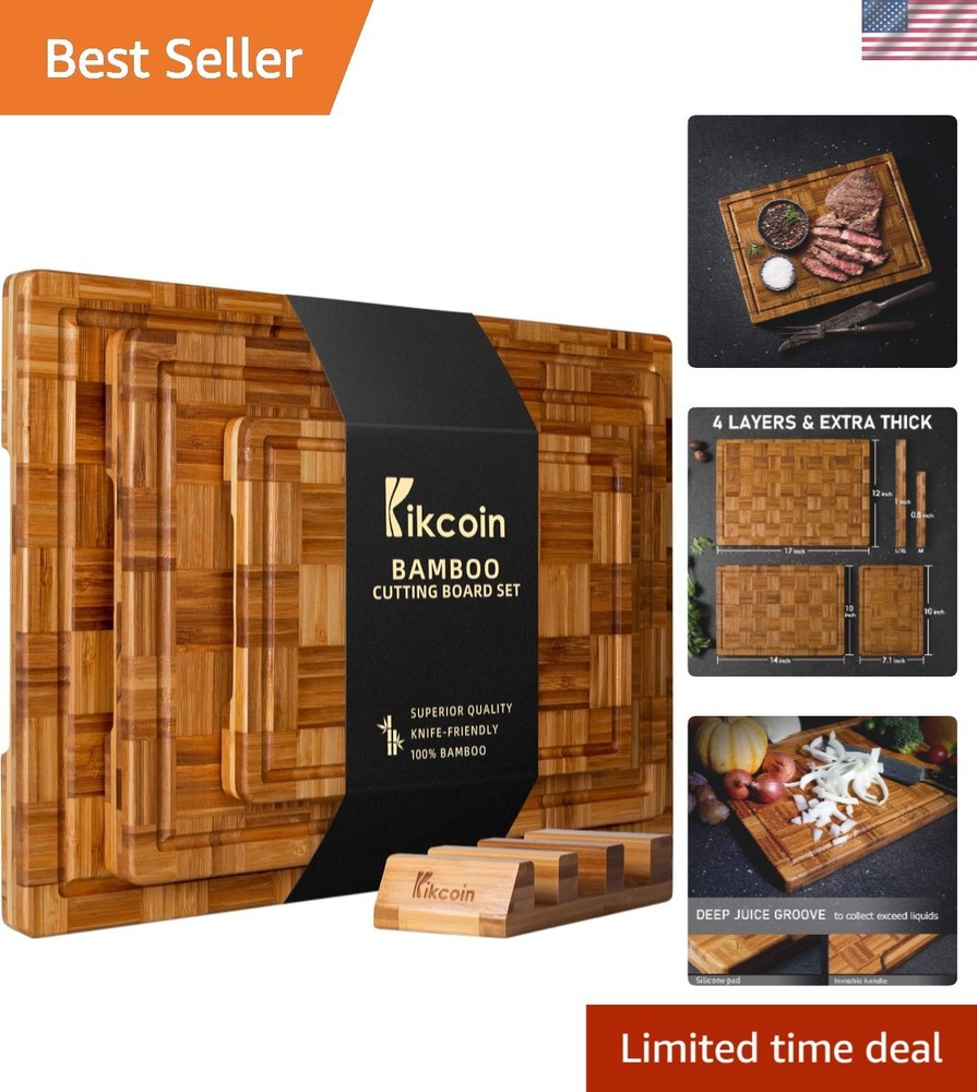 Three-Piece Extra Large Bamboo Cutting Board Set - Durable with Juice Grooves