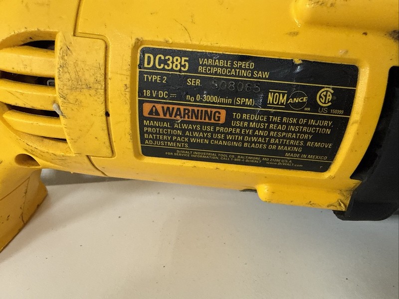 DeWalt DC385 18V Type 2 Variable Speed Reciprocating Saw Bare Tool ONLY Tested gallery