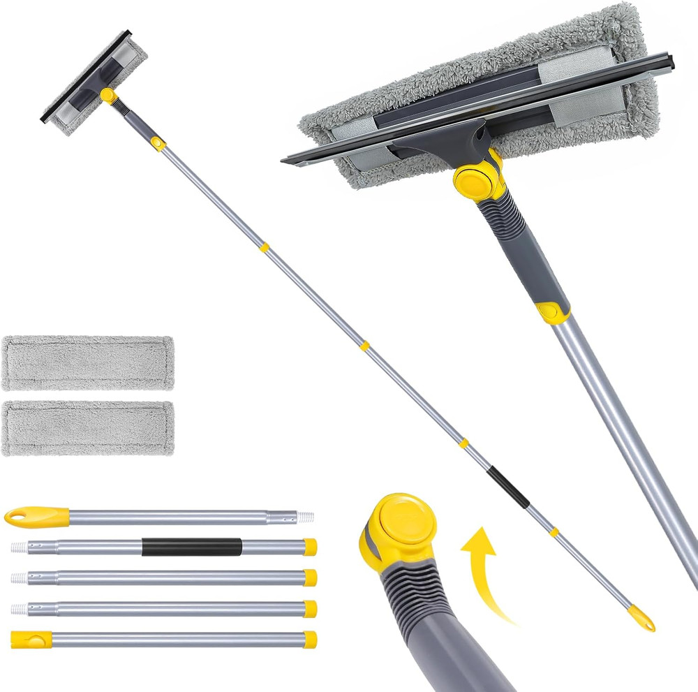 77" Squeegee for Window Cleaning | 2-in-1 Window Cleaning Kit, 180° Lockable ...