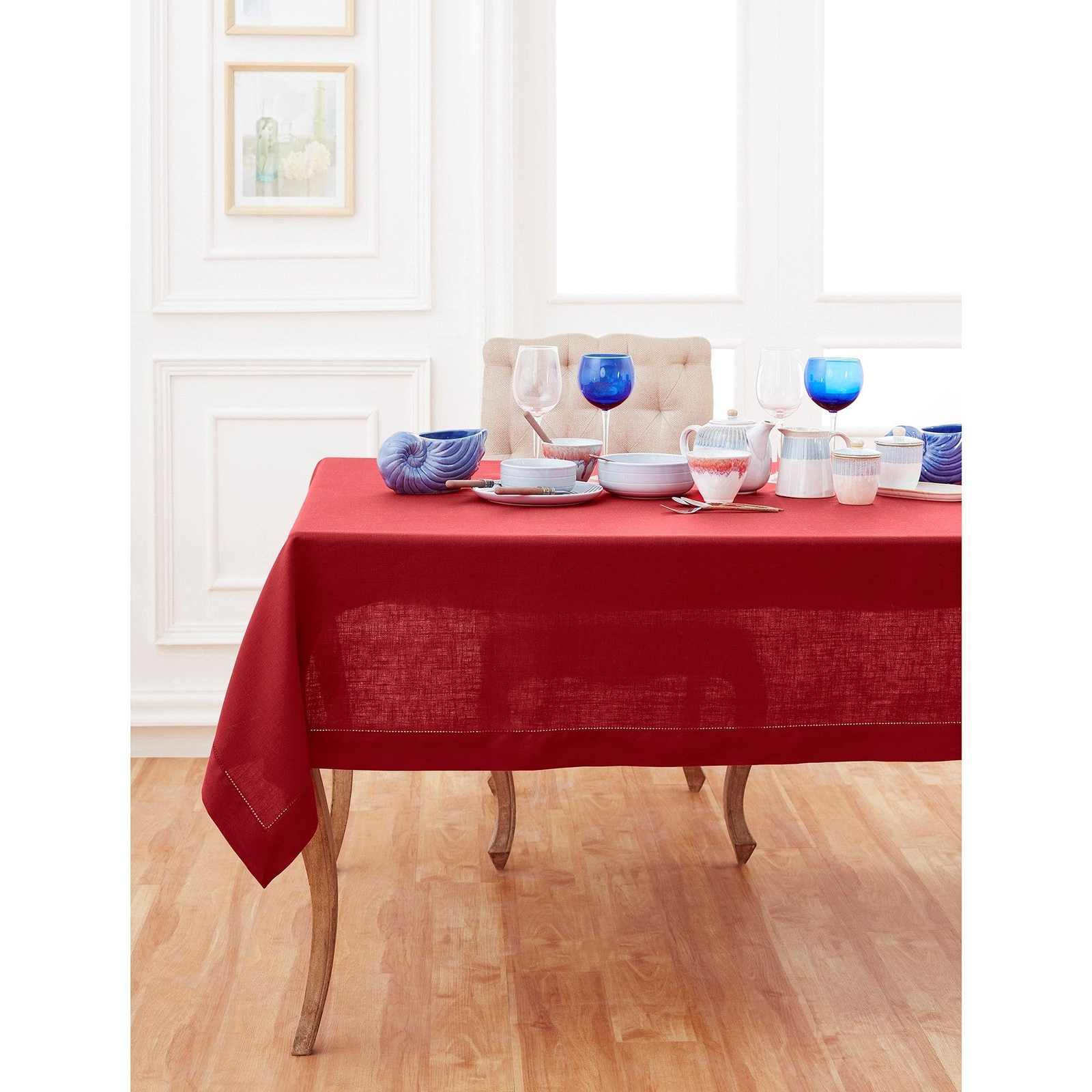 Solino Home 100% Pure Linen Classic Hemstitch Tablecloth for Valentines Day gallery