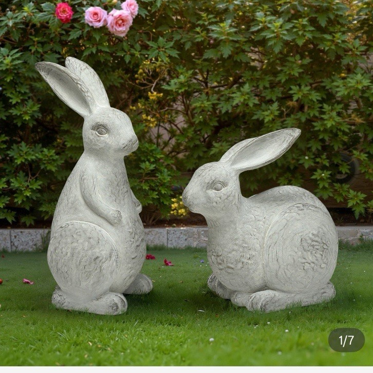 Stylecraft Rabbit Garden Statues Set of 2, Resin Gray-Washed UV/Weather 10 in gallery