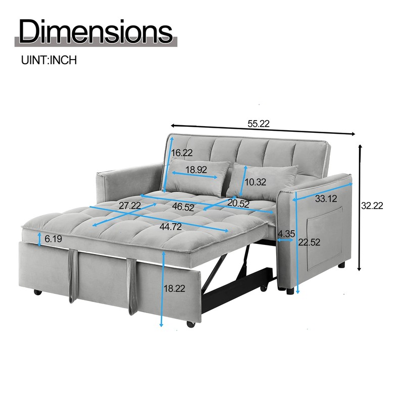 3 in 1 Convertible Sleeper Sofa Pull Out Bed Loveseat Couch Adjustable Backrest gallery