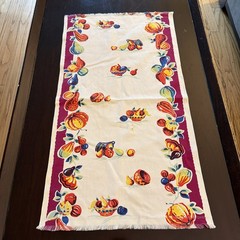 Table Runner Vintage Fruit Vegetables Bowl Maroon Orange Yellow Nice Condition!!