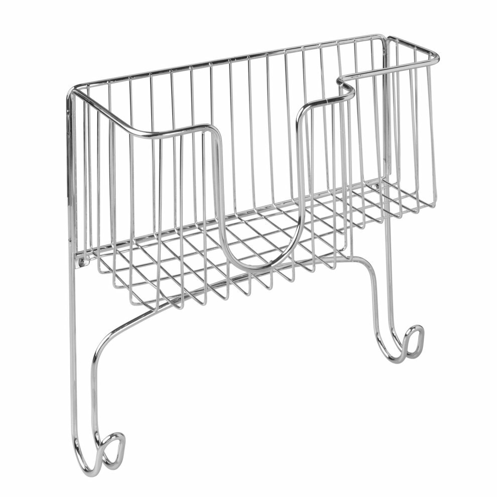 mDesign Metal Wall Mount Ironing Board Holder with Large Storage Basket - Chrome gallery