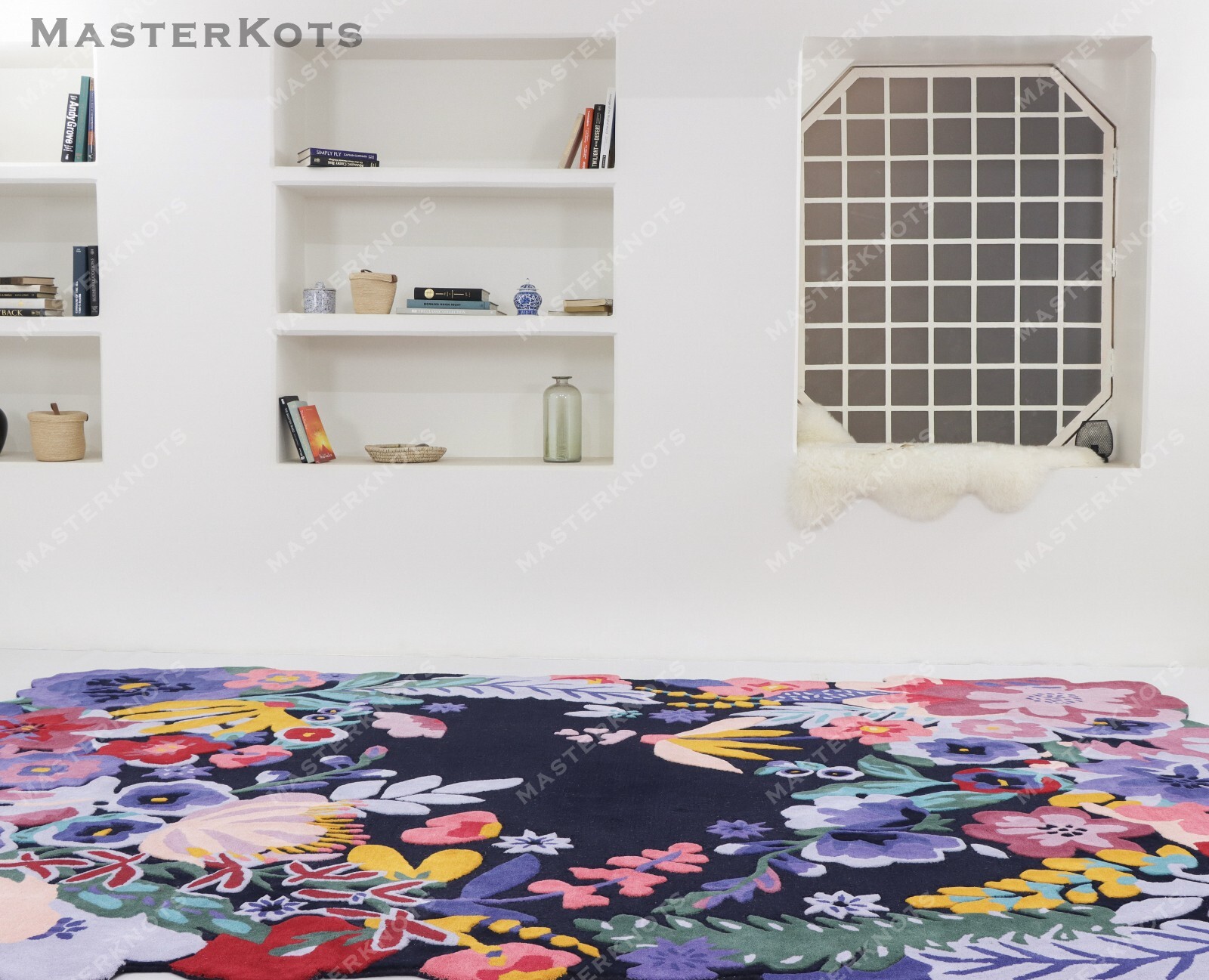 Jardin Floral Navy High & Low Pile Modern Hand-Tufted 100% Wool Area Rug Carpet gallery