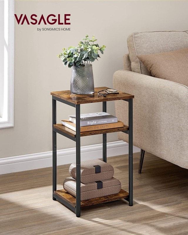 Compact 3-Shelf Side Table - Versatile Rustic Brown & Black Finish for Any Room gallery