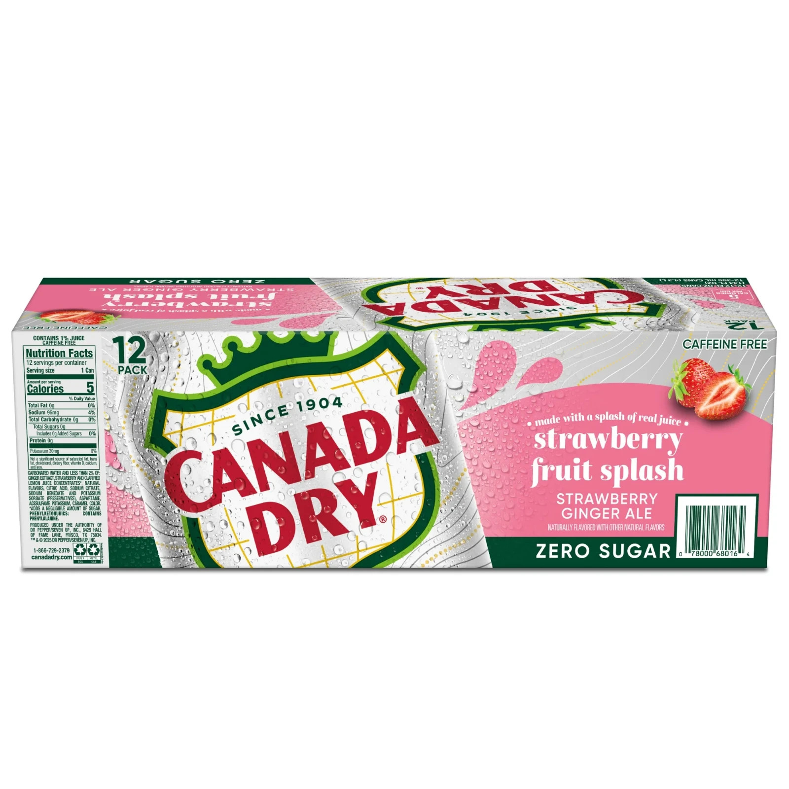 Canada Dry Strawberry Fruit Splash Ginger Ale Zero Sugar Soda, 12 Pack 12oz Cans gallery