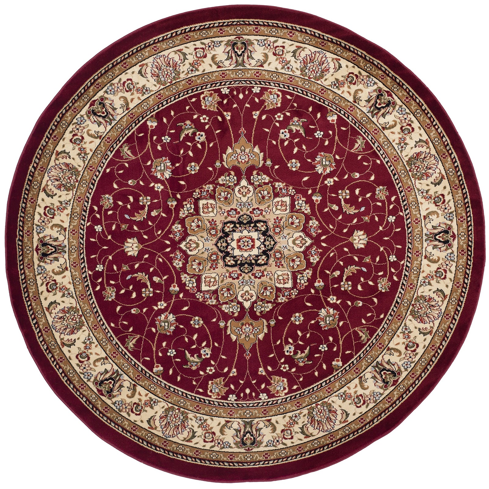 Lyndhurst Collection Area Rug 8' Round, Red & Ivory, Traditional Oriental De... gallery