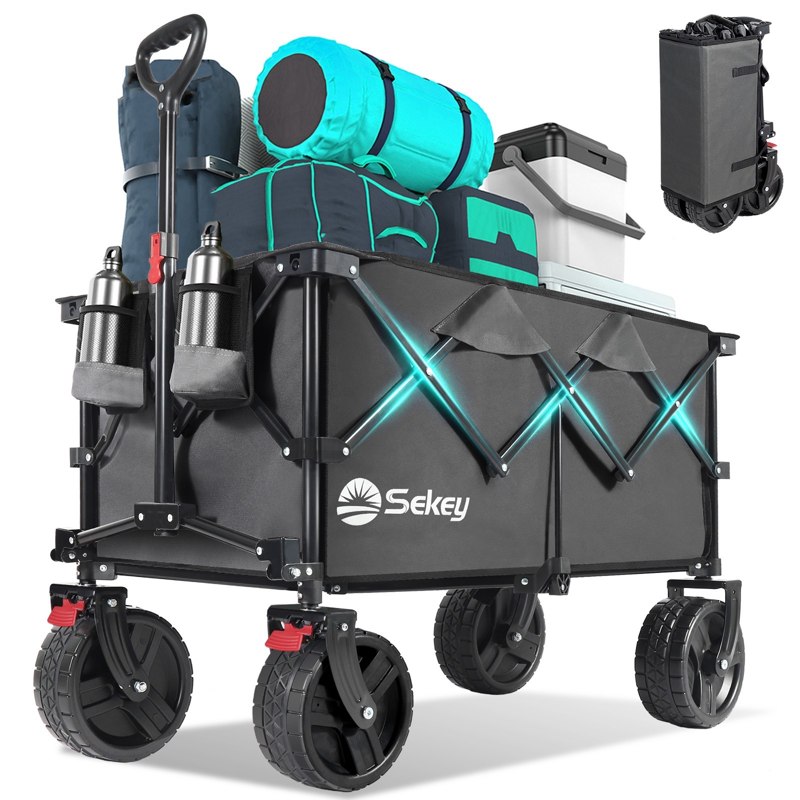 Sekey 220L Foldable Wagon with Large Beach Wheels, Heavy-Duty Cart, Grey gallery
