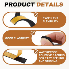 16.4FT Solid Rubber Weather Stripping, 3/5″ W x 1/5″ H Self Adhesive D Shape …