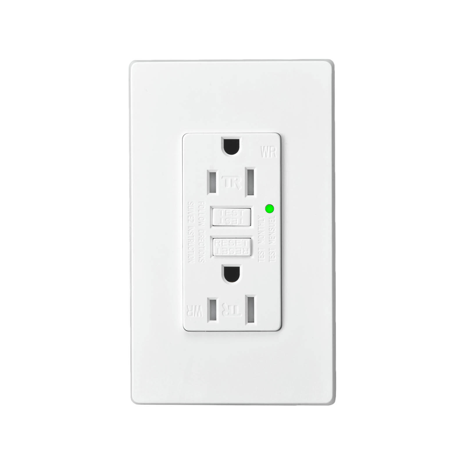 Electrical Outlet GFCI 15Amp AC Ground Fault Receptacle WR TR w/ Cover White 1PK gallery