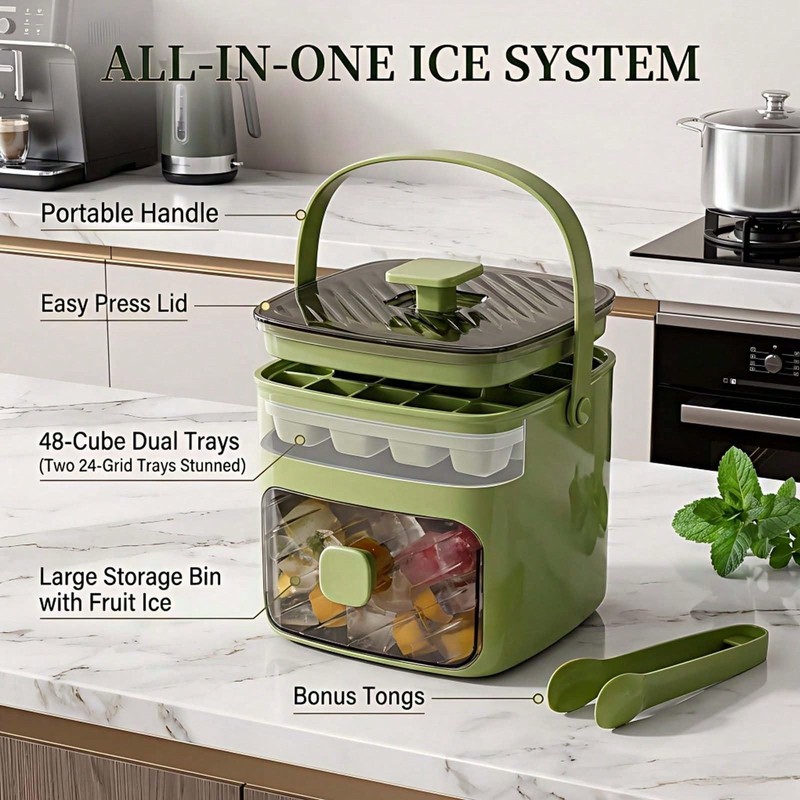 Portable Ice Cube Maker Machine with One-Touch Press Double Layer 48 Ice Cubes gallery