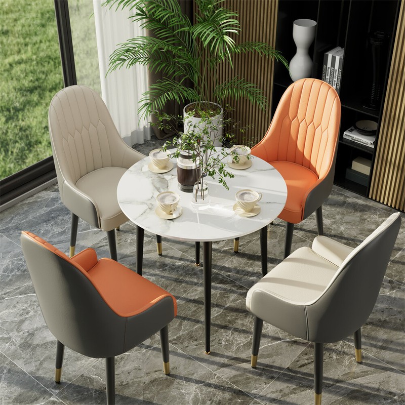 Modern Rectangular/Square/Round Sintered Stone Dining Table White Top Black Legs gallery
