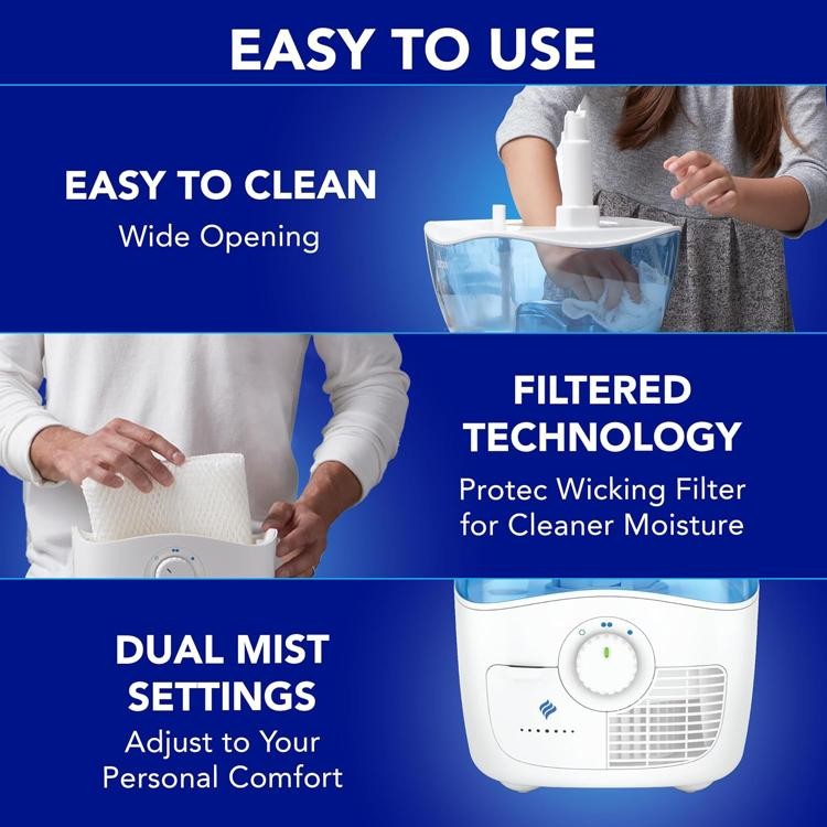 Vicks Filtered Cool Mist Humidifier, Medium Room, 1.1 Gallon Tank - Humidifier f gallery