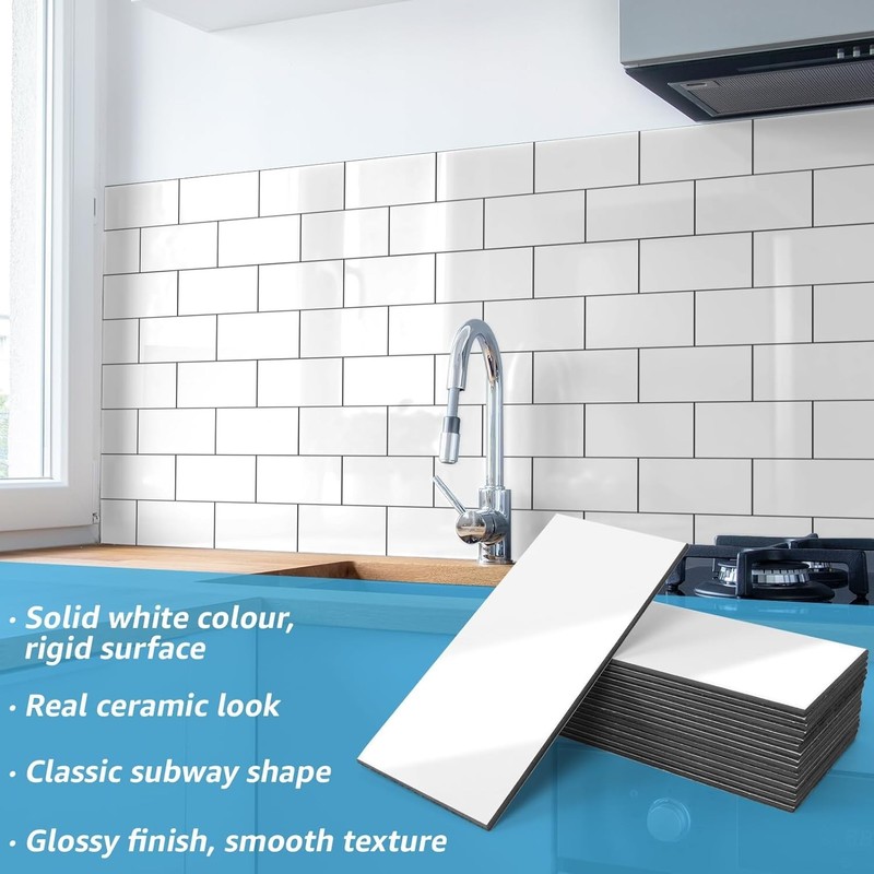 Glossy White Kitchen Backsplash Tile - 102pcs gallery