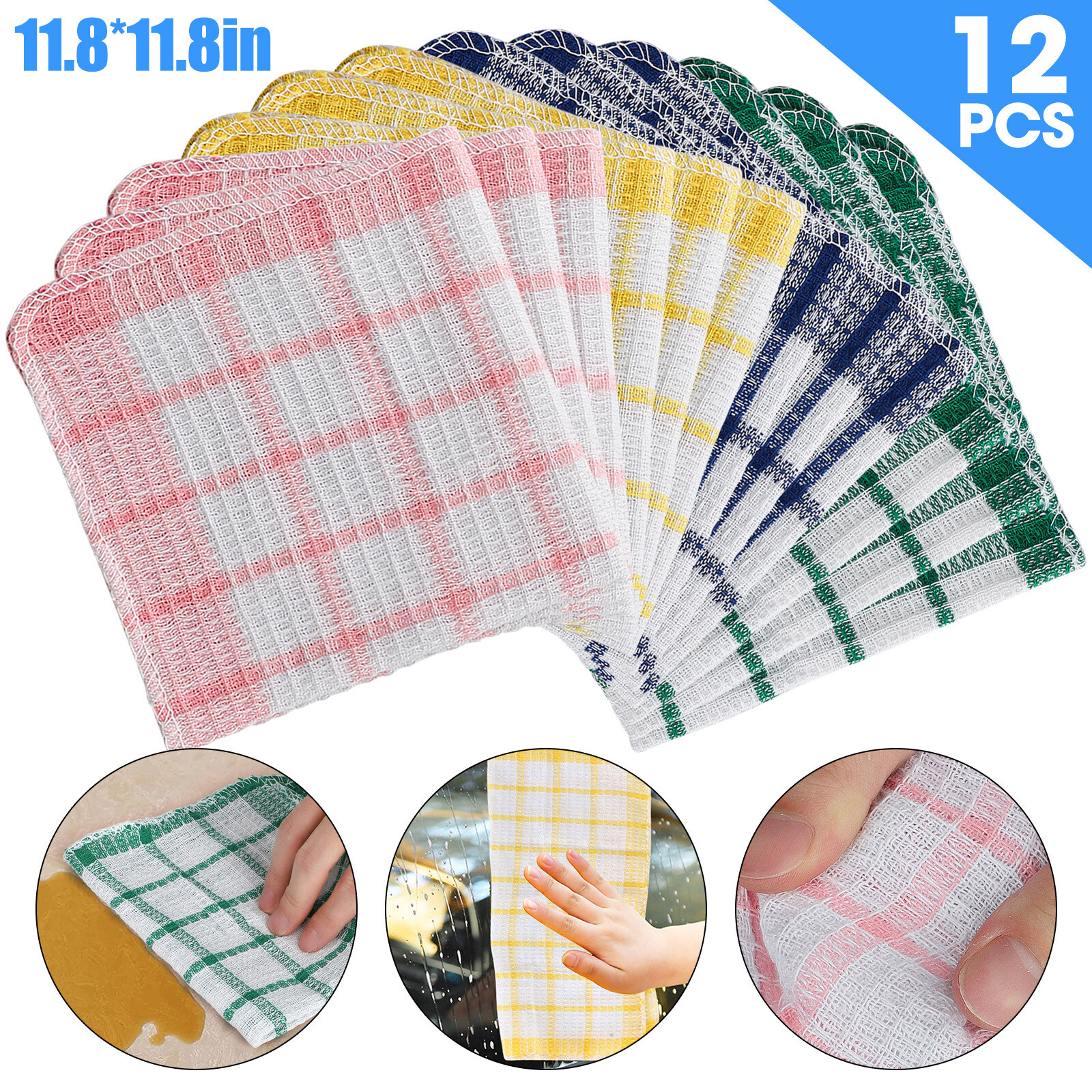 12 Pcs Kitchen Dish Cloth Cotton Super Cleaning Towel Plaid Washing Rag Reusable gallery