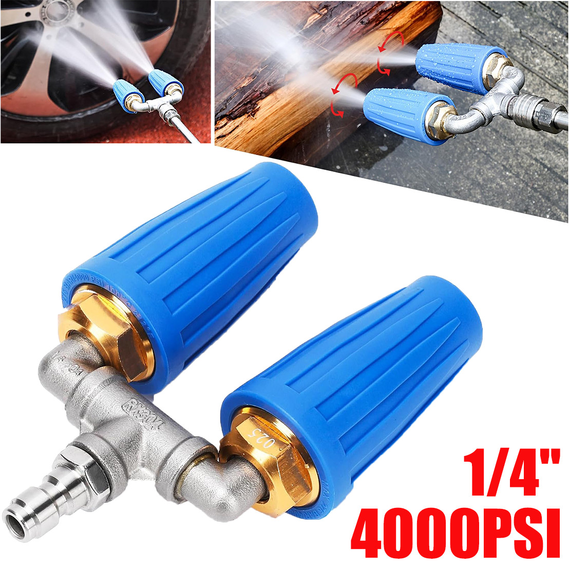 High-Pressure Washer Rotating Dual Turbo Nozzle Spray Tip1/4" 4000PSI 4-6GPM gallery