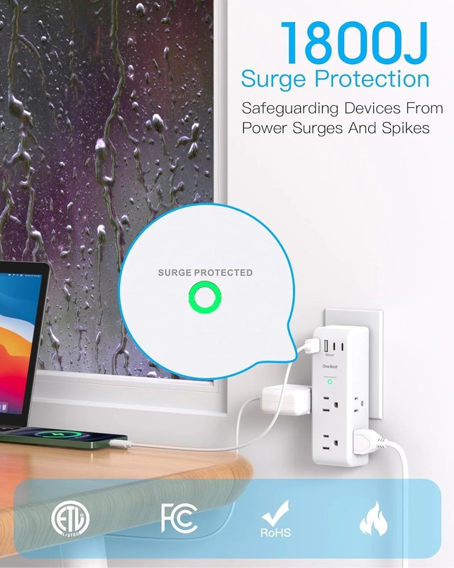 Surge Protector Outlet Extender - with Rotating Plug, 6 AC Multi Plug Outlet wit gallery